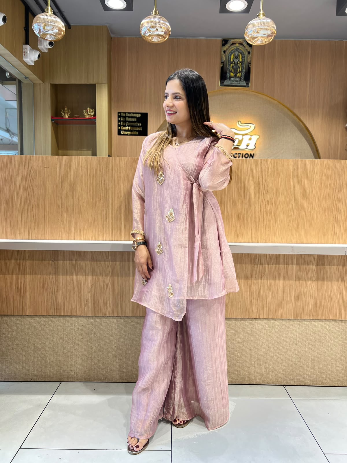 Pure Glass Tissue Onion Pink Angrakha Cordset