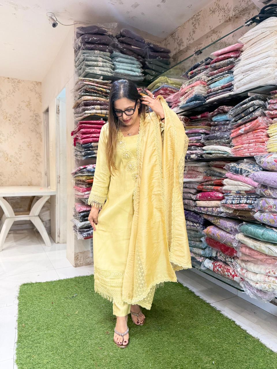 Pure Cotton Silk Light Yellow 3pc Set