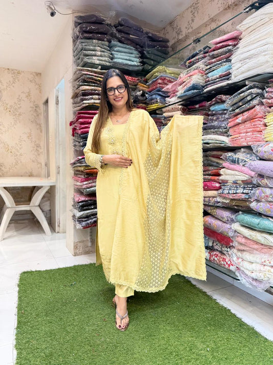 Pure Cotton Silk Light Yellow 3pc Set