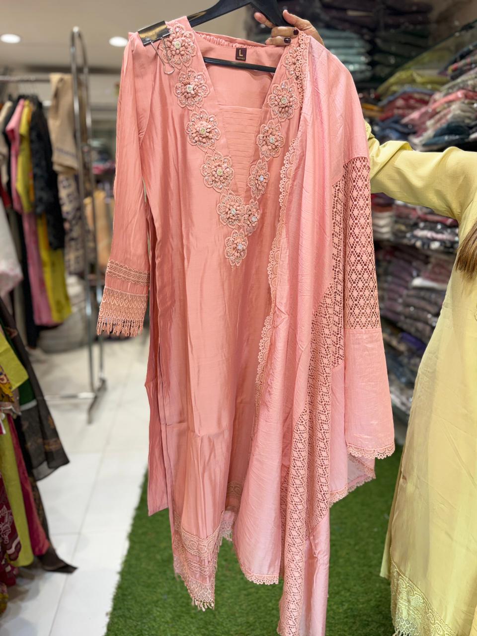 Pure Cotton Silk Blush Pink 3pc Set