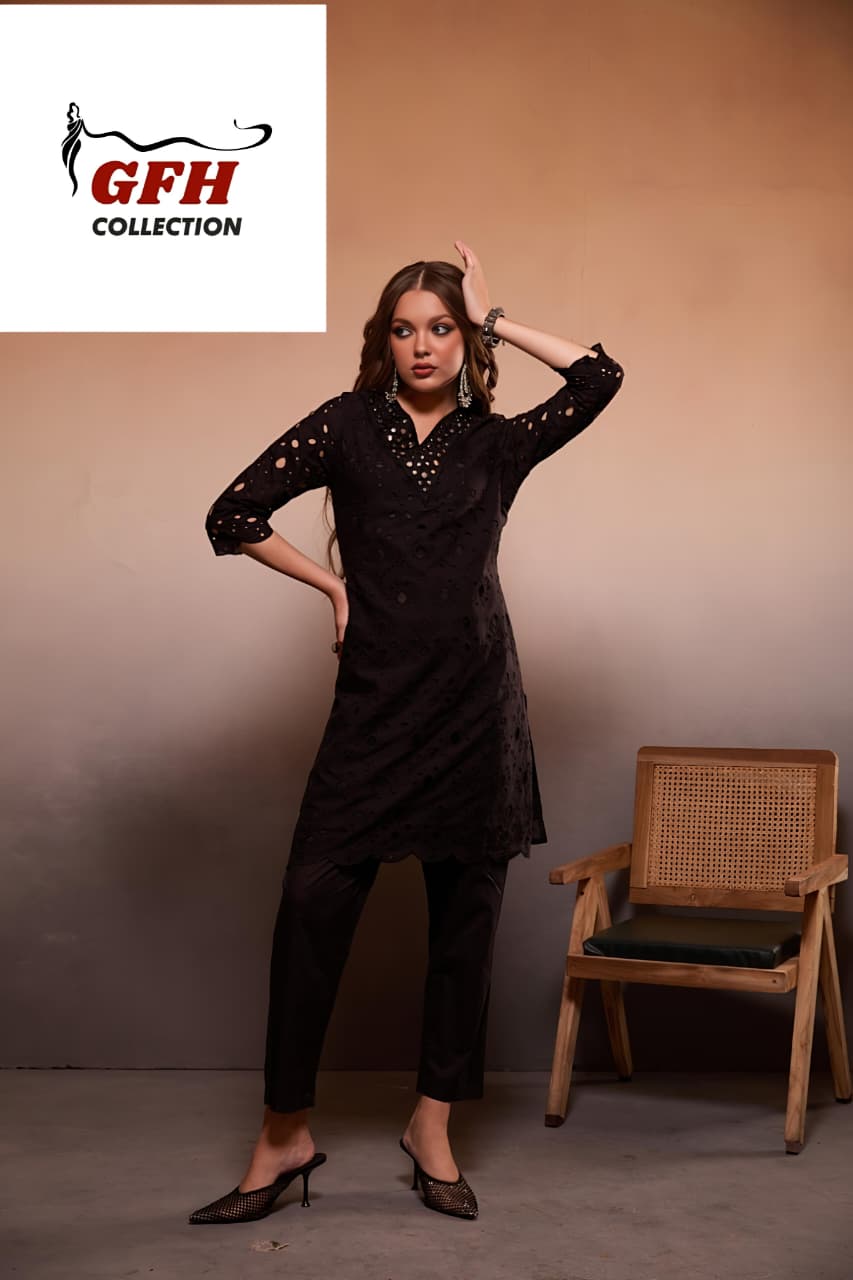 Pure Cotton schiffli  Black cordset
