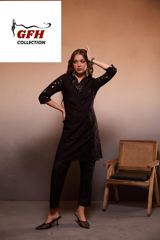 Pure Cotton schiffli  Black cordset