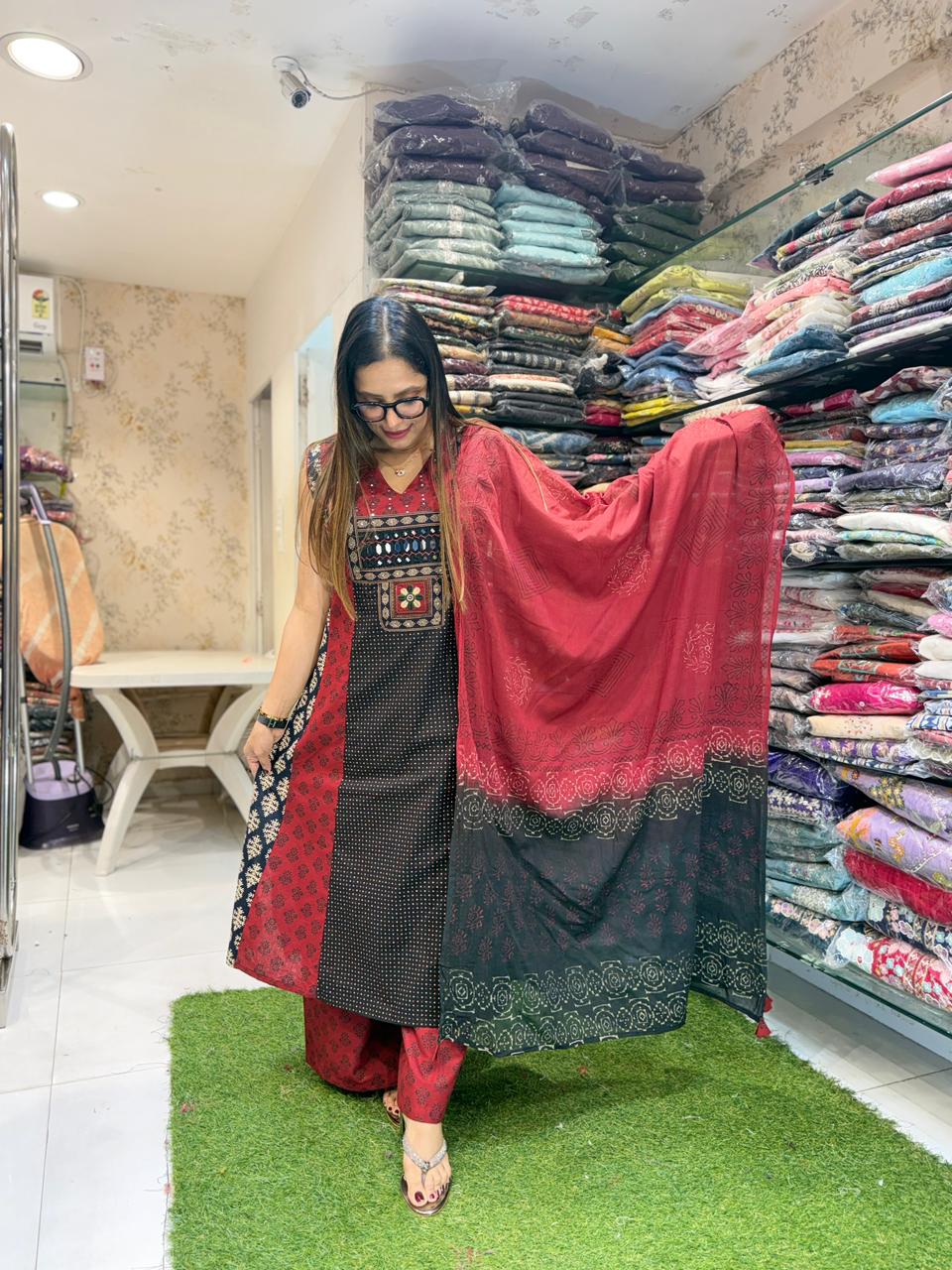 Pure Cotton Kutch INSPIRED Black A-LINE 3 PC SET