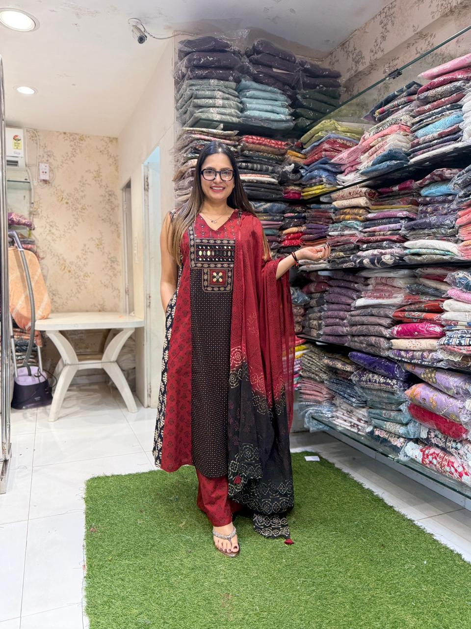 Pure Cotton Kutch INSPIRED Black A-LINE 3 PC SET