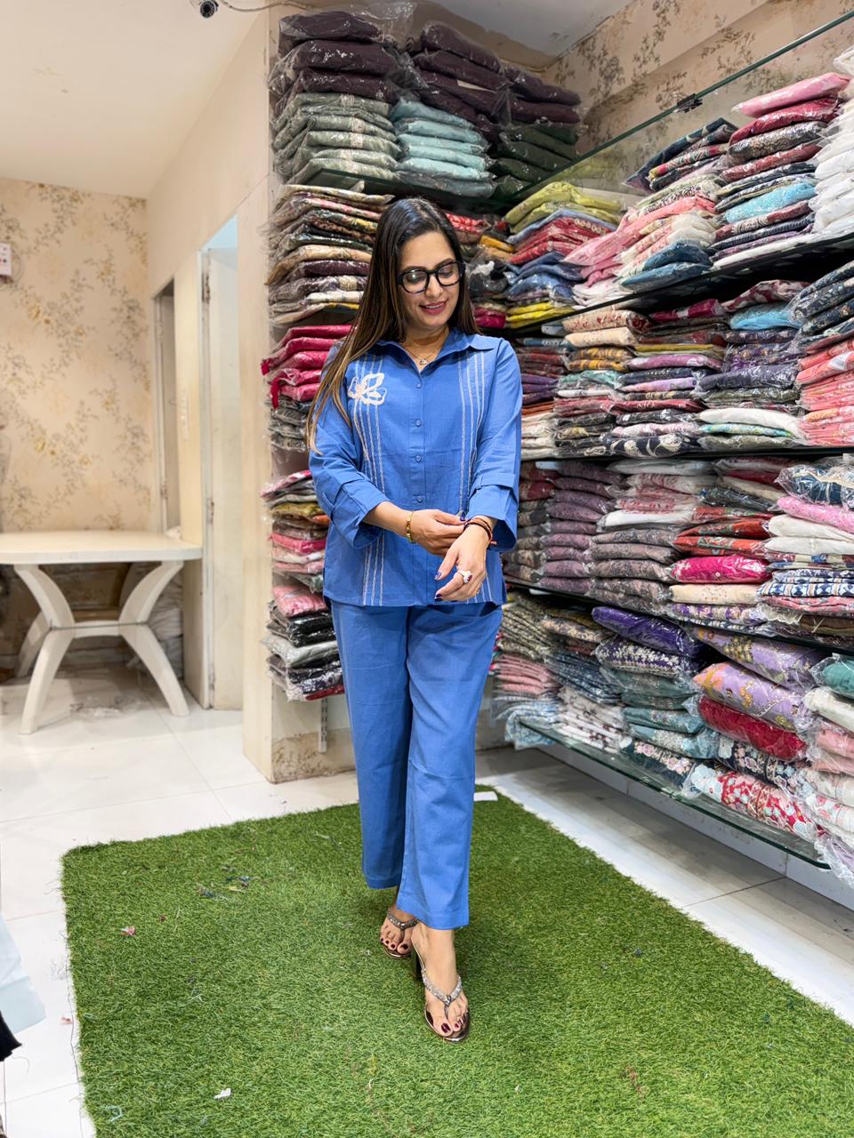 Pure Linen Cotton Blue 2pc Set
