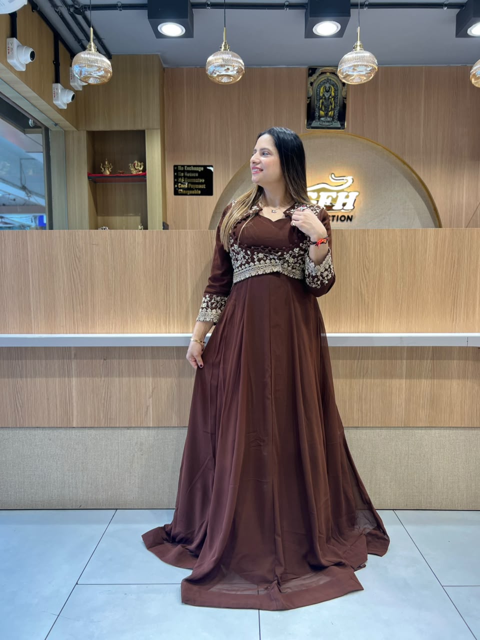 Pure Georgette Partywear Brown Gown