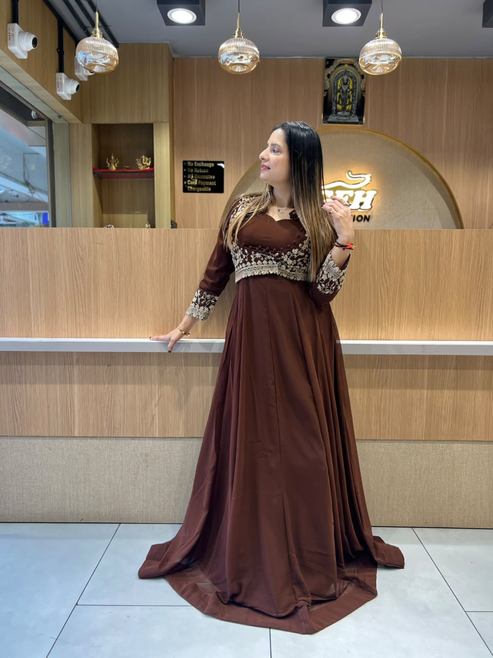 Pure Georgette Partywear Brown Gown