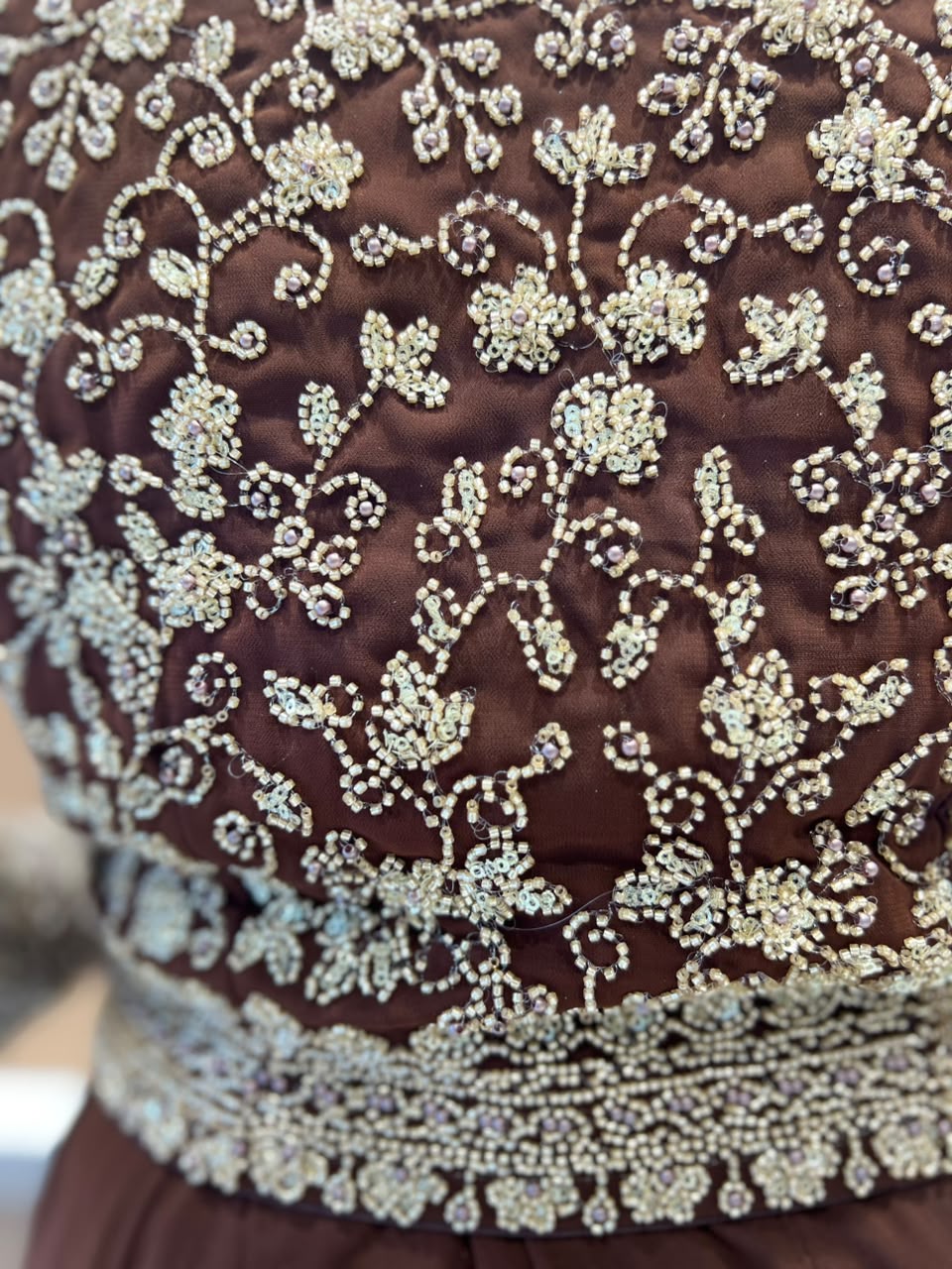 Pure Georgette Partywear Brown Gown