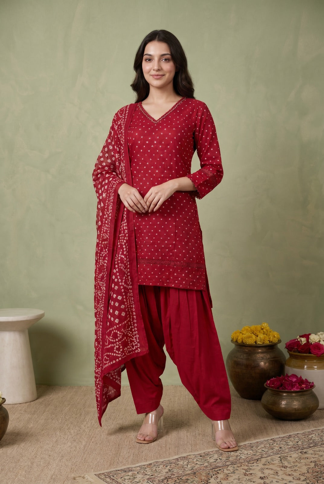 Pure Cotton Red Farsi Salwar 3pc Set