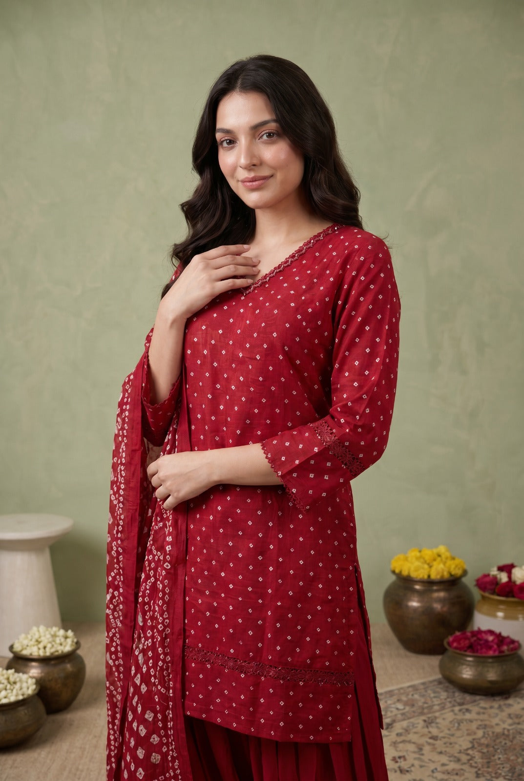 Pure Cotton Red Farsi Salwar 3pc Set