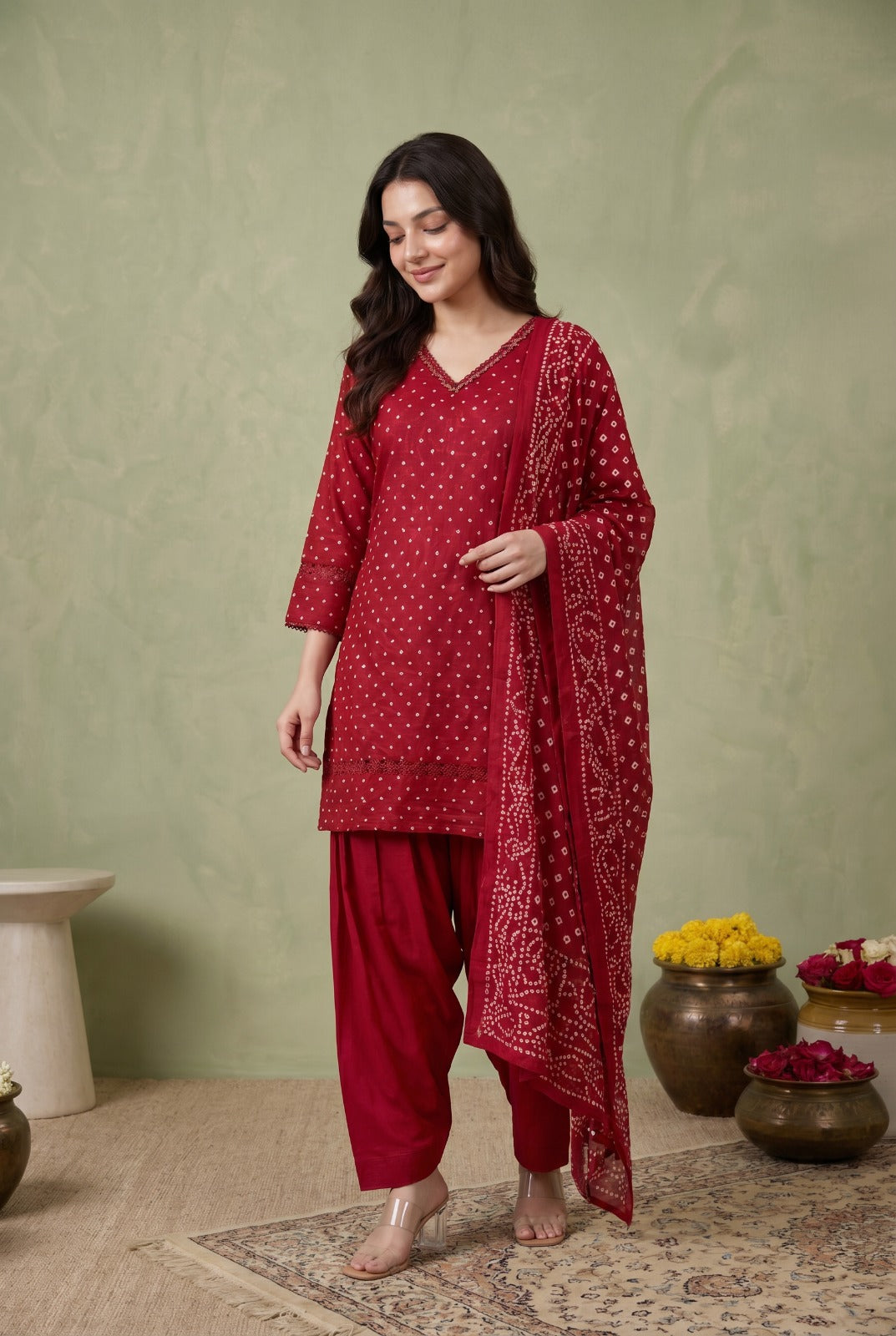 Pure Cotton Red Farsi Salwar 3pc Set