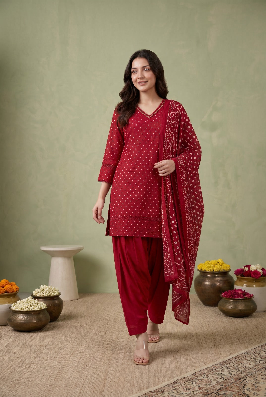 Pure Cotton Red Farsi Salwar 3pc Set