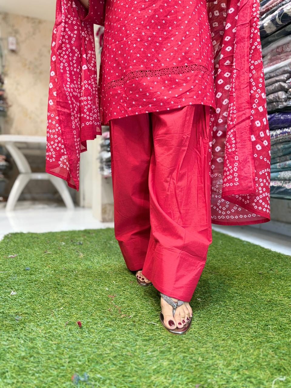 Pure Cotton Red Farsi Salwar 3pc Set