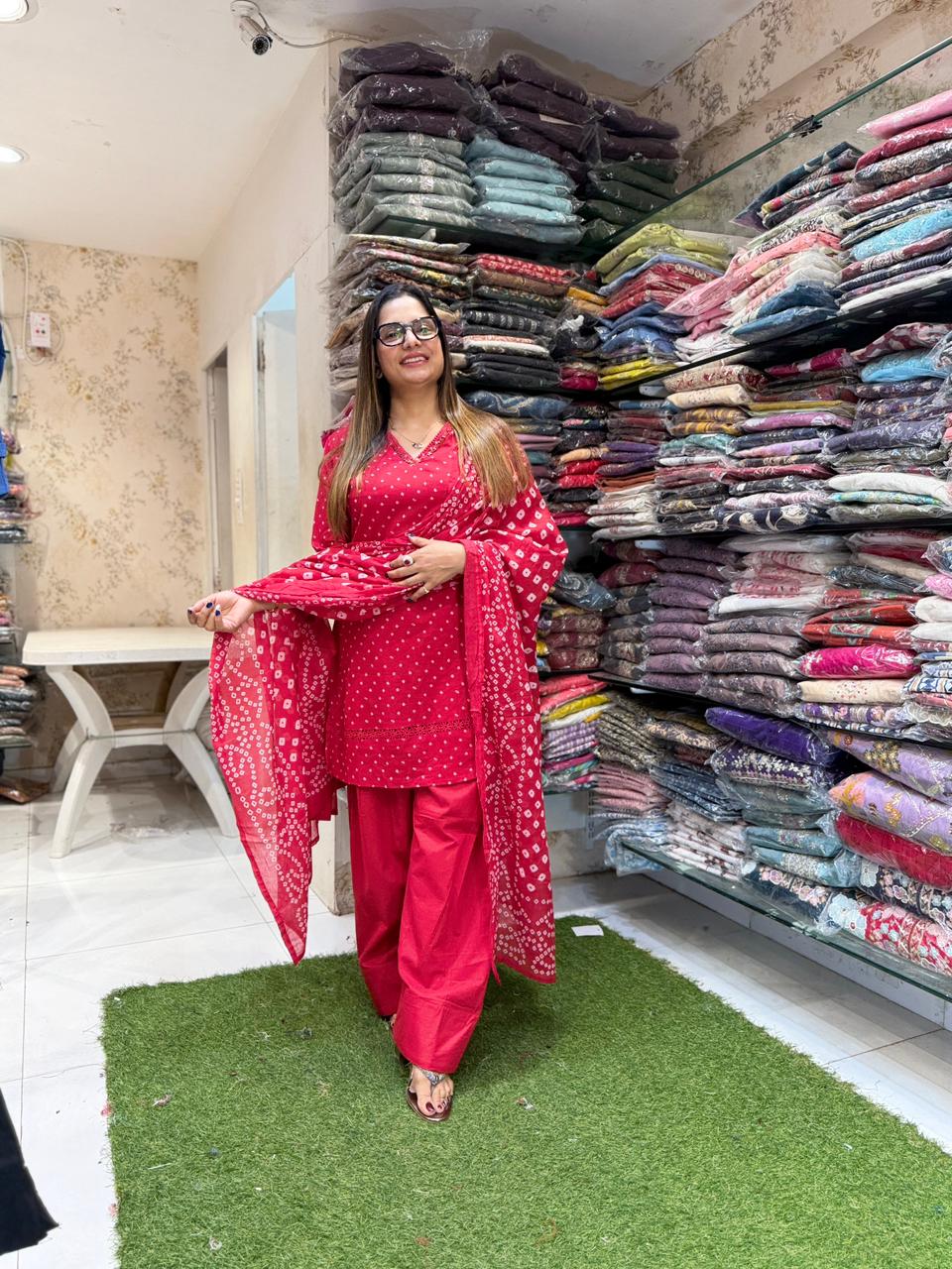 Pure Cotton Red Farsi Salwar 3pc Set