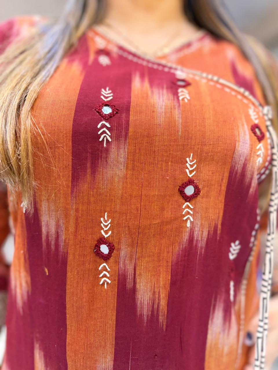 Pure South Cotton Orange And Maroon 2pc Set