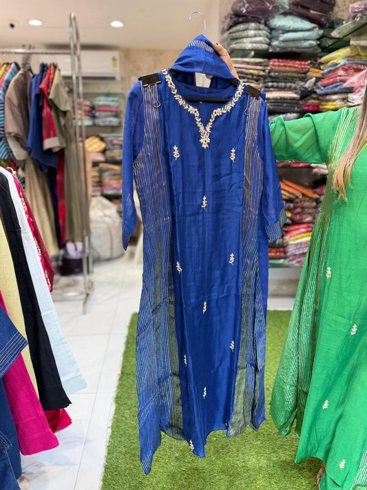 Pure Banaras Mull Chanderi Blue 3pc Set