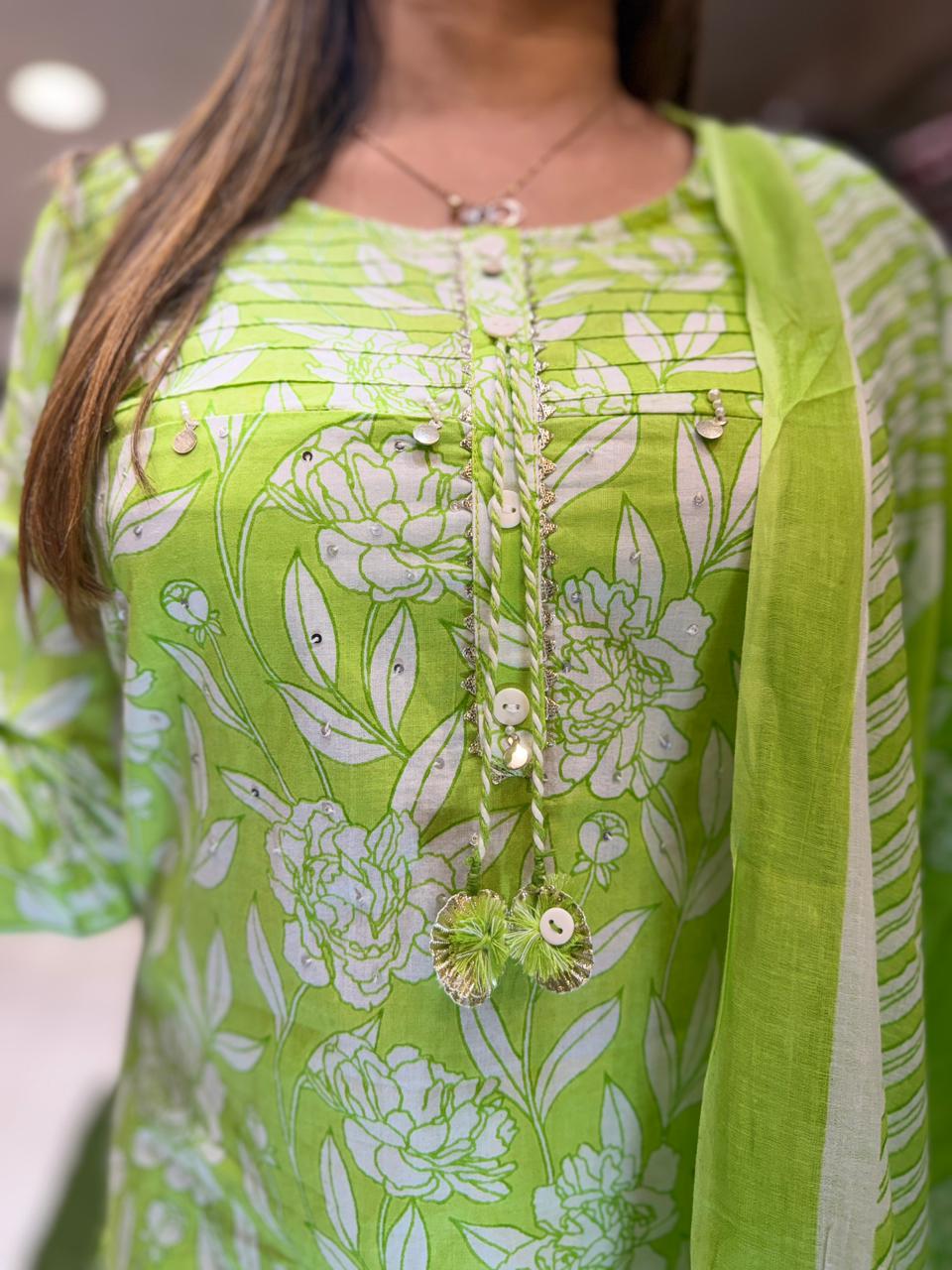 Pure Cotton Parrot Green 3pc Set
