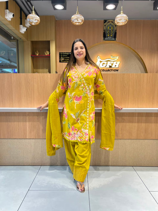 Pure Cotton Mustard Yellow Farsi Salwar 3pc Set
