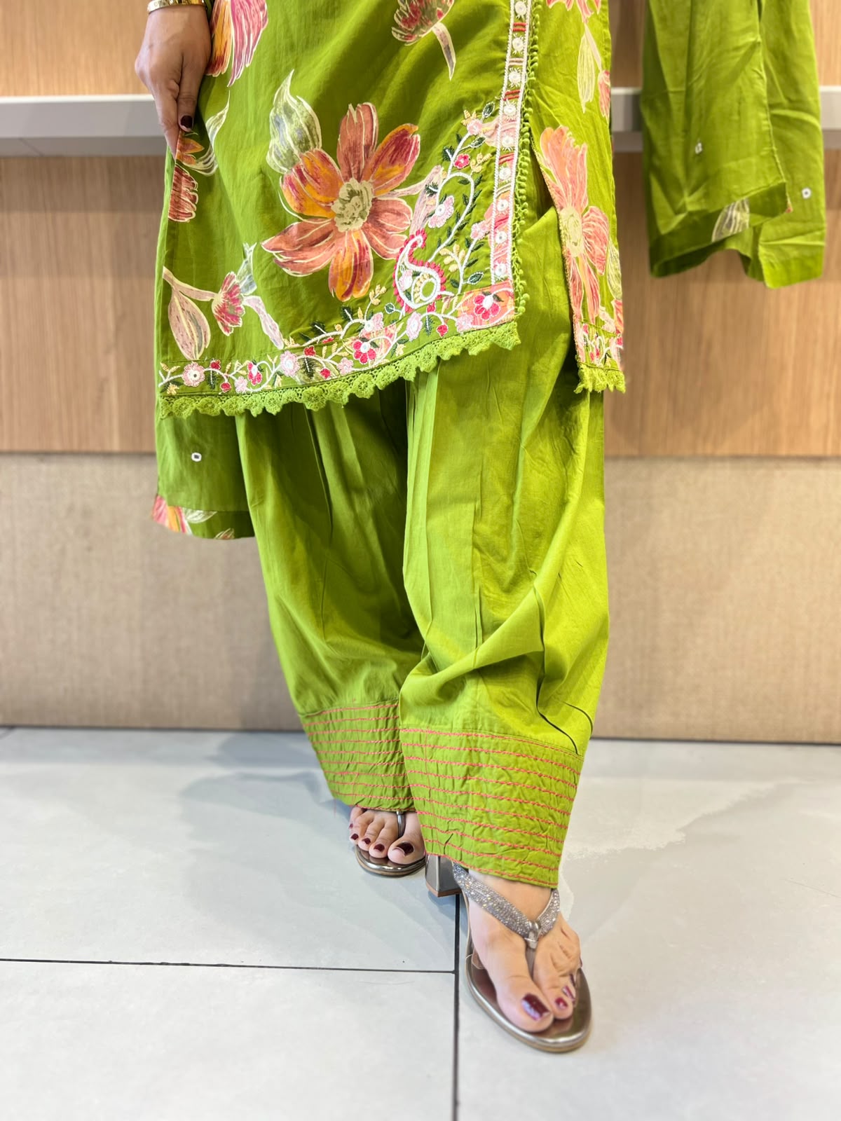 Pure Cotton Green Farsi Salwar 3pc Set