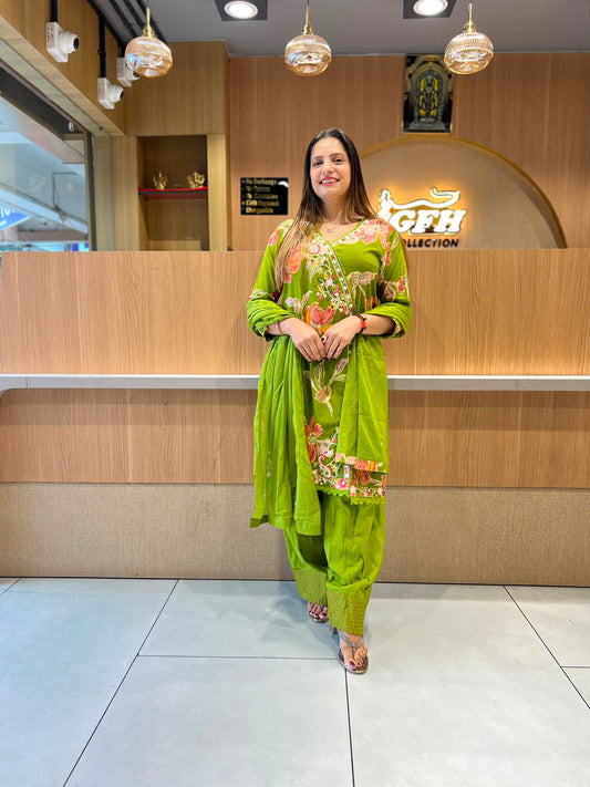 Pure Cotton Green Farsi Salwar 3pc Set