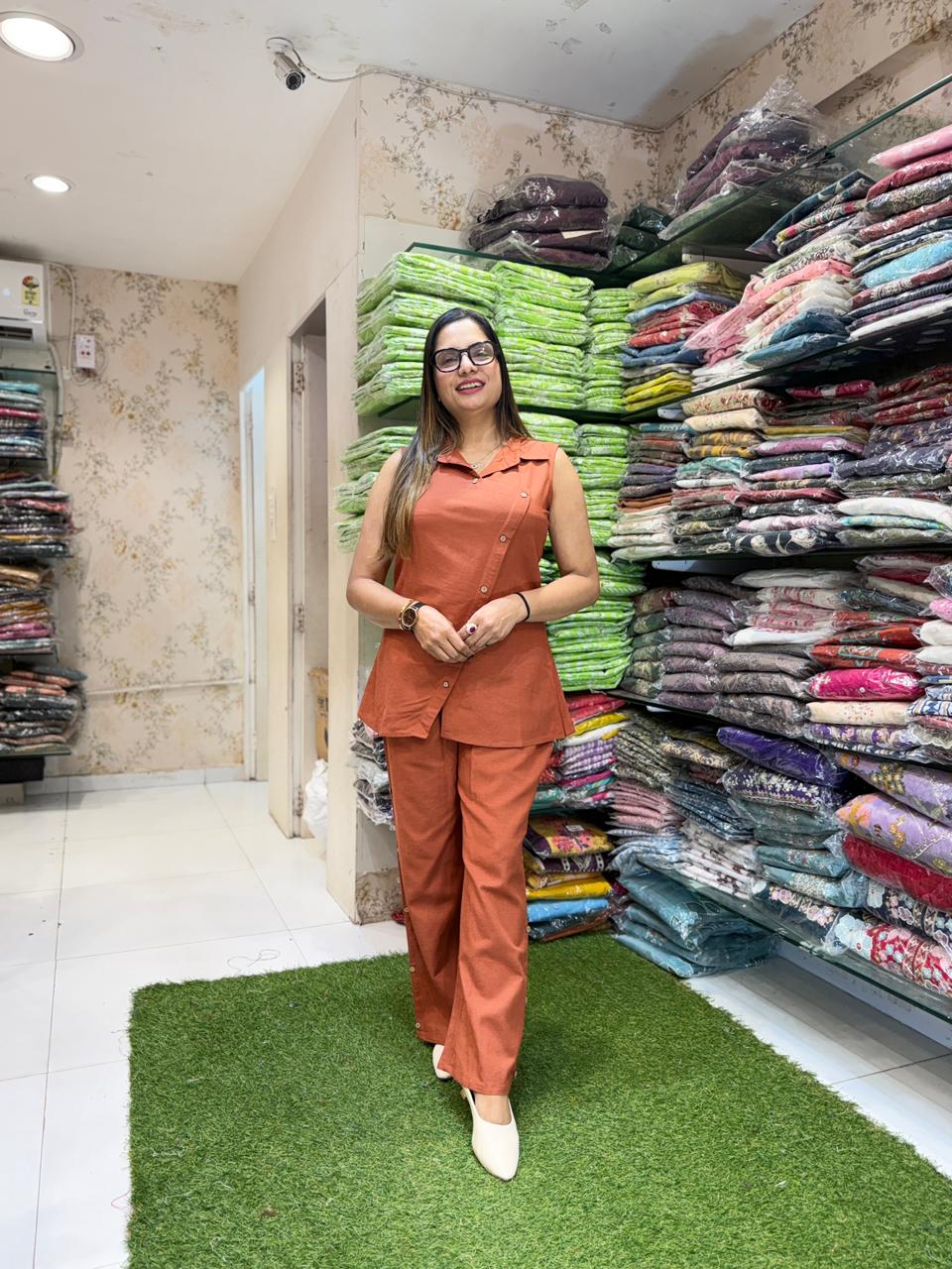 Pure Linen Cotton Orange 2pc Set
