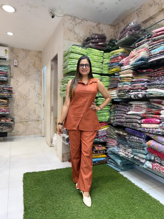 Pure Linen Cotton Orange 2pc Set