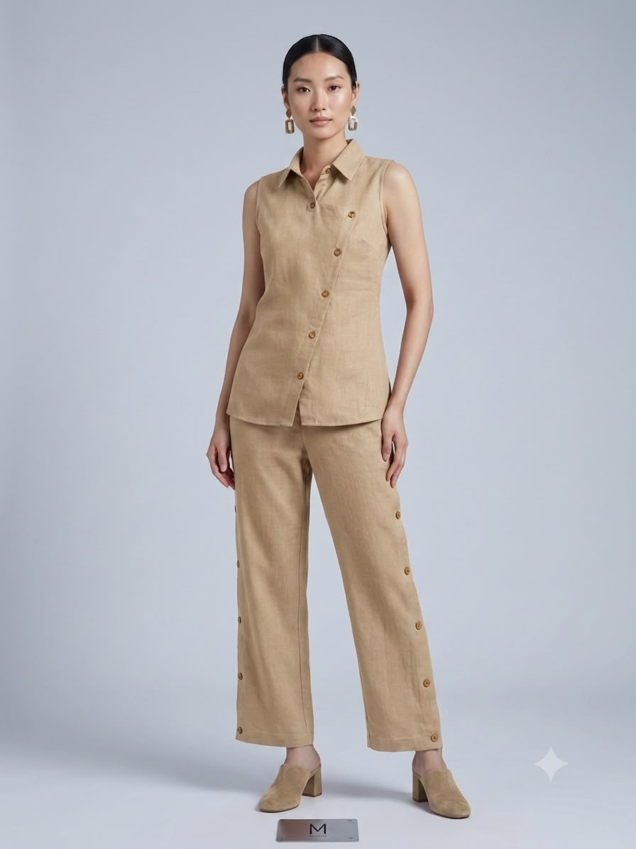Pure Linen Cotton Beige 2pc Set