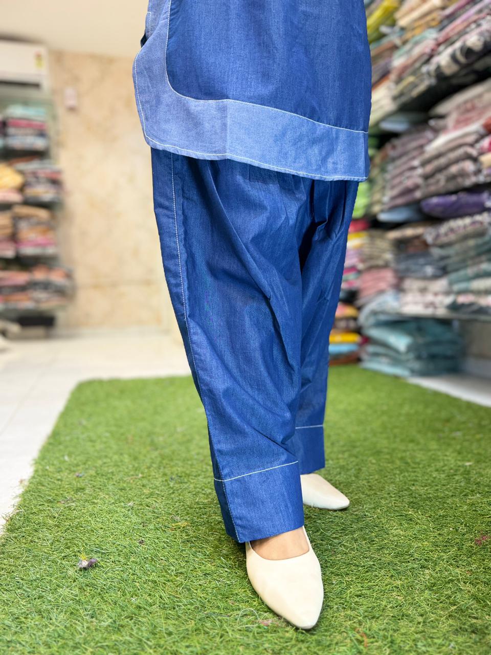 Pure Denim Blue Farsi Salwar 2pc Set