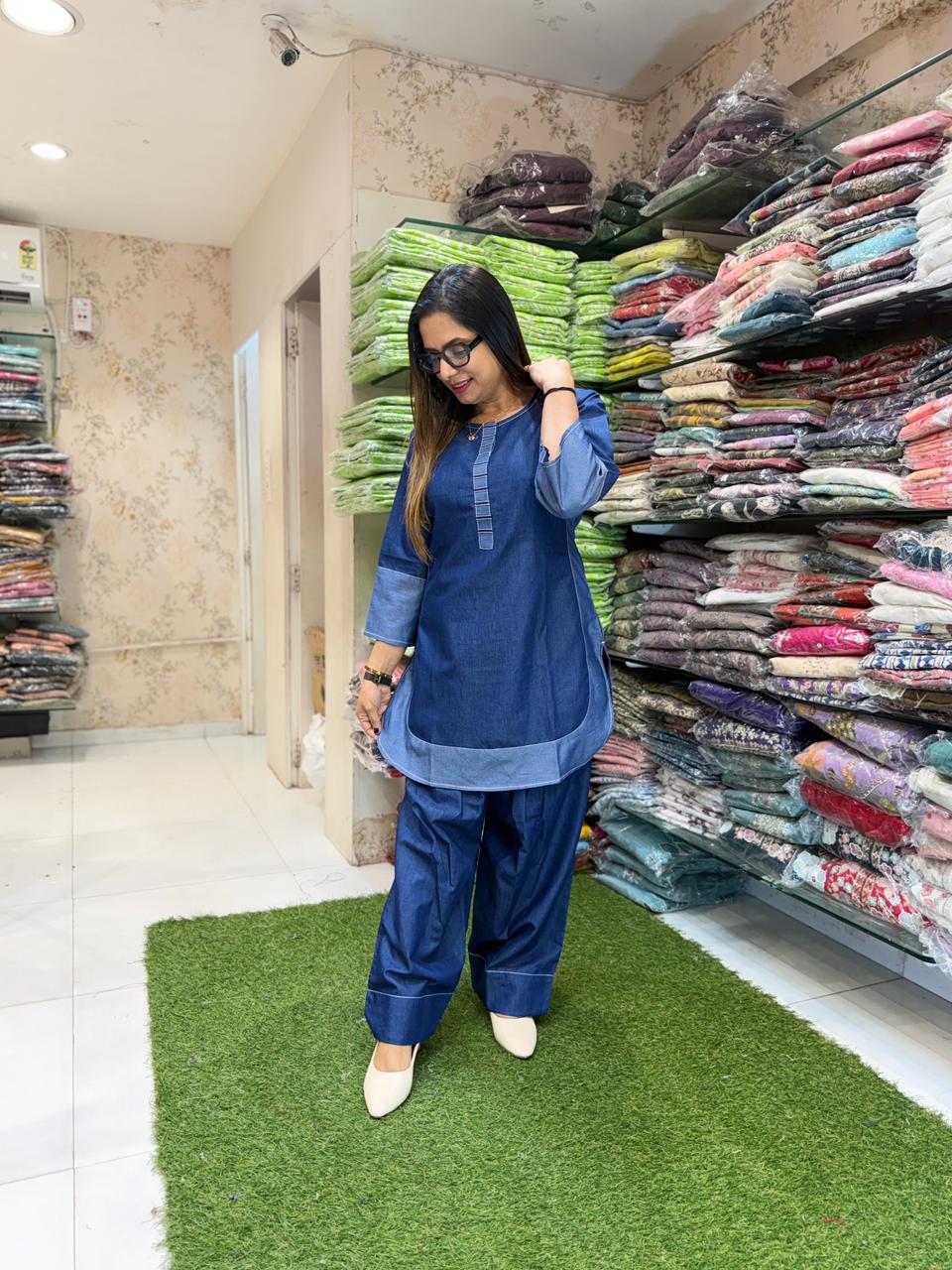 Pure Denim Blue Farsi Salwar 2pc Set