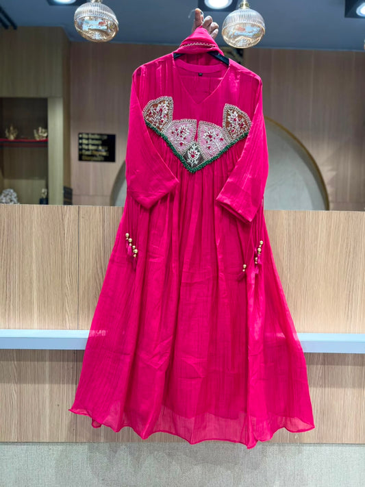 Pure Banaras Mull Chanderi Pink 3pc Set