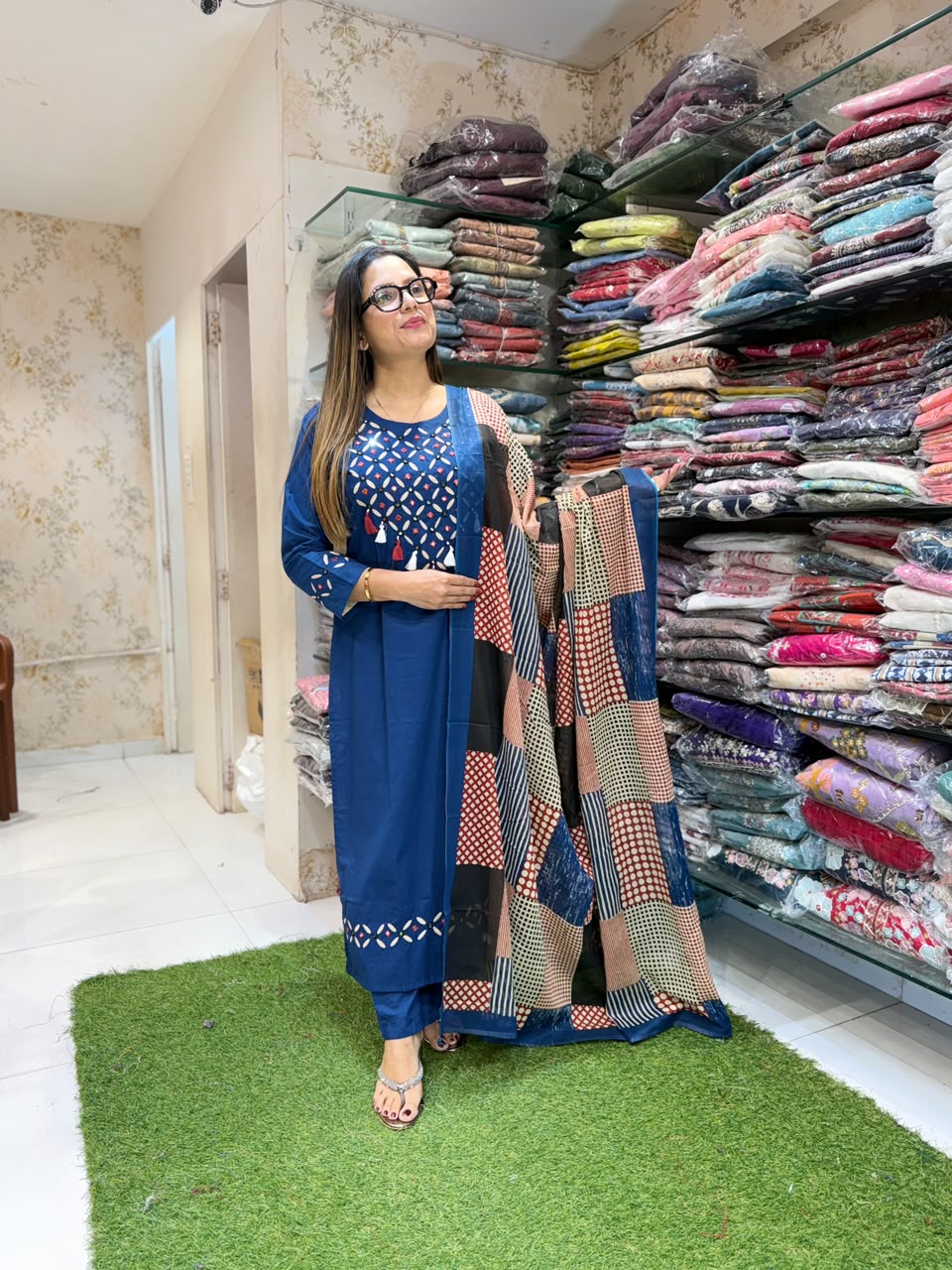 Pure Daabu Cotton Blue 3pc Set