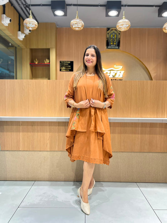 Pure Cotton Rust Orange Midi