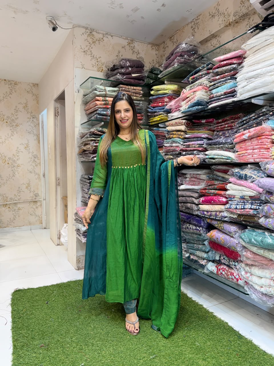 Pure Banaras Mull Chanderi Green 3pc Set