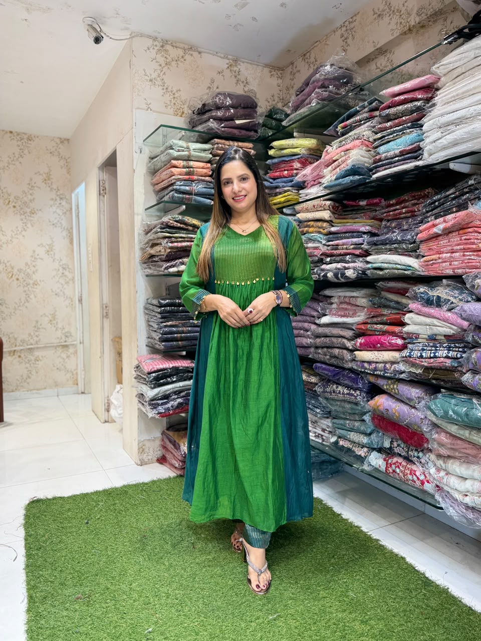 Pure Banaras Mull Chanderi Green 3pc Set
