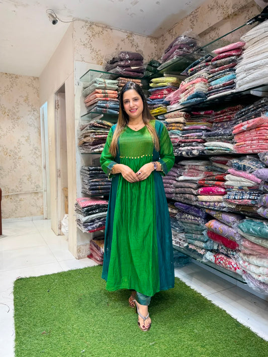 Pure Banaras Mull Chanderi Green 3pc Set