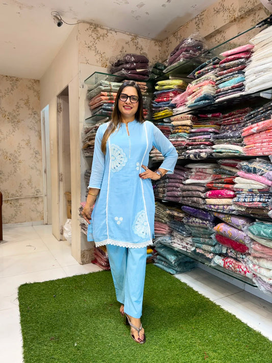 Pure Mull Cotton Sky Blue 2pc Set