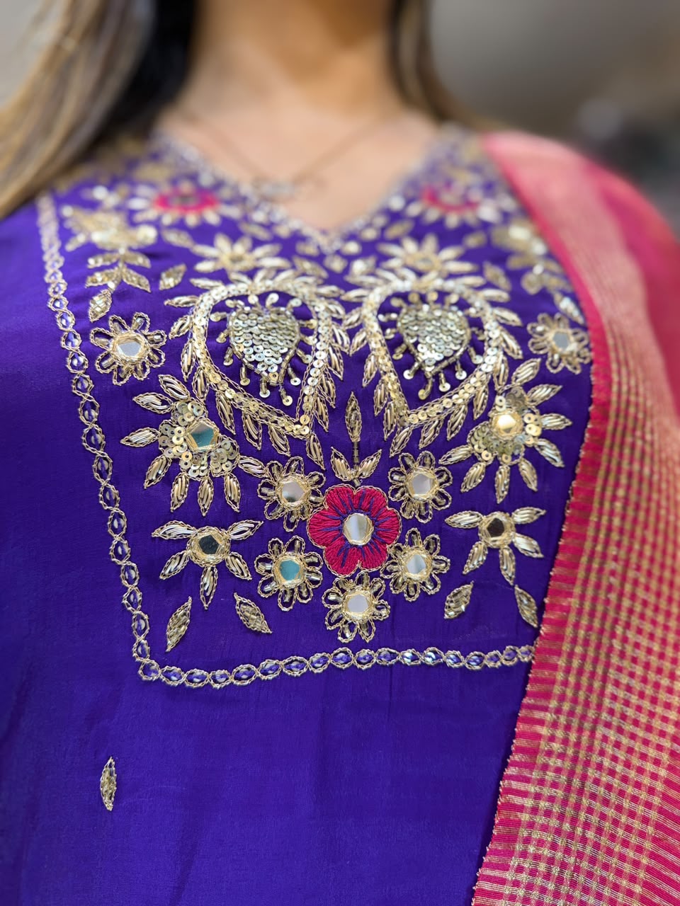 Pure Surat Mull Chanderi Purple 3pc Set