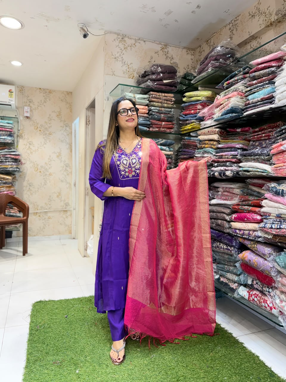 Pure Surat Mull Chanderi Purple 3pc Set