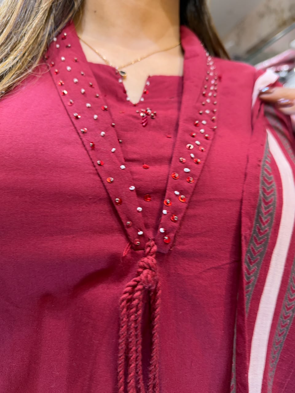 Pure Cotton Maroon Anarkali 3pc Set