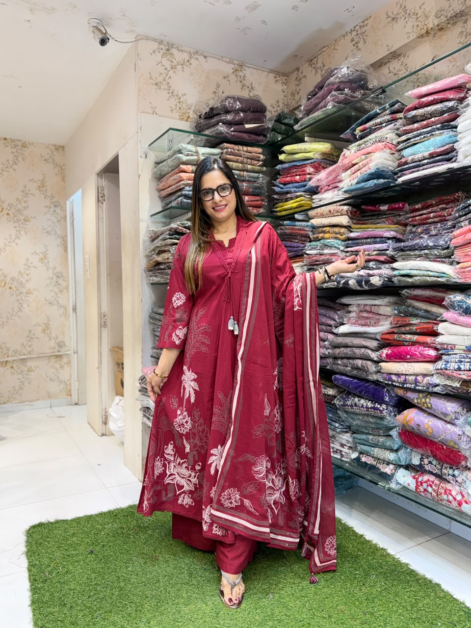 Pure Cotton Maroon Anarkali 3pc Set