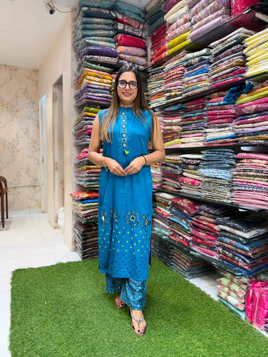Pure Gaji Silk Turquoise Blue 2pc Set