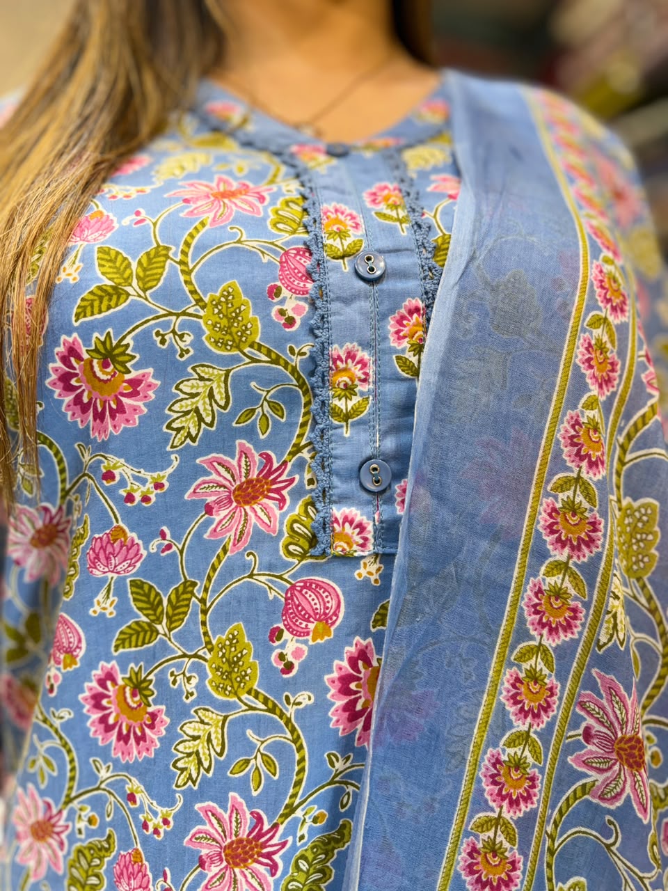 Pure Cotton Farsi Salwar Blue 3pc Set