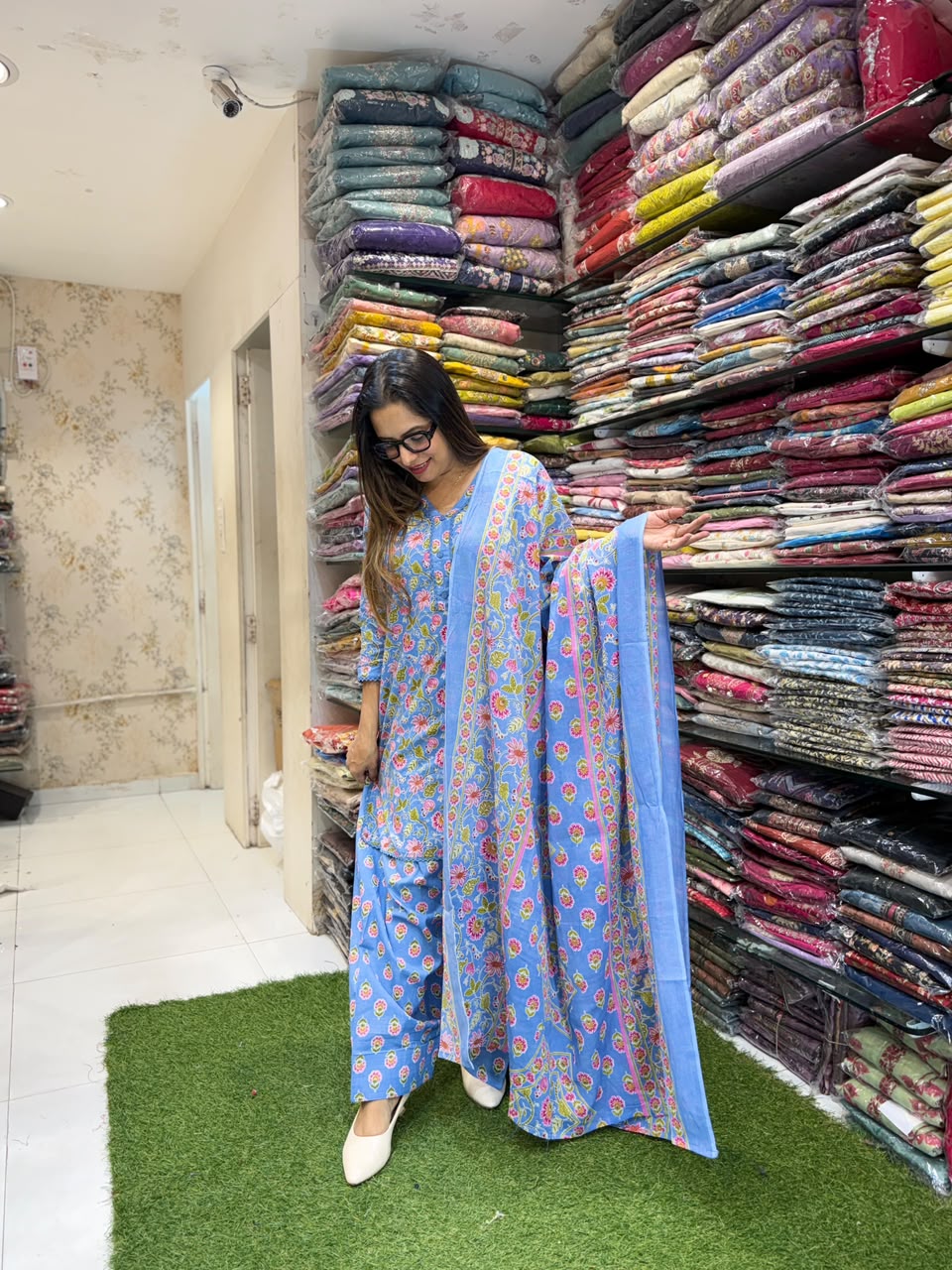 Pure Cotton Farsi Salwar Blue 3pc Set