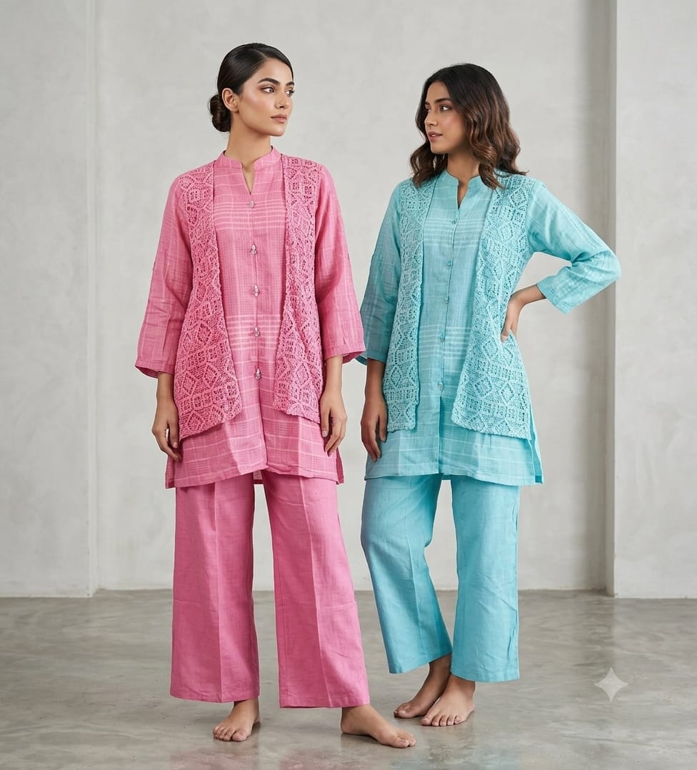 Pure Mull Kota Doria Sea Green 2pc Set