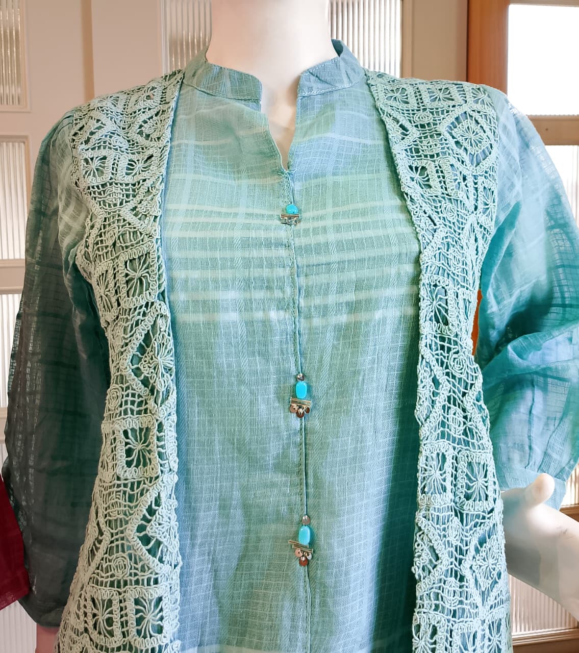 Pure Mull Kota Doria Sea Green 2pc Set
