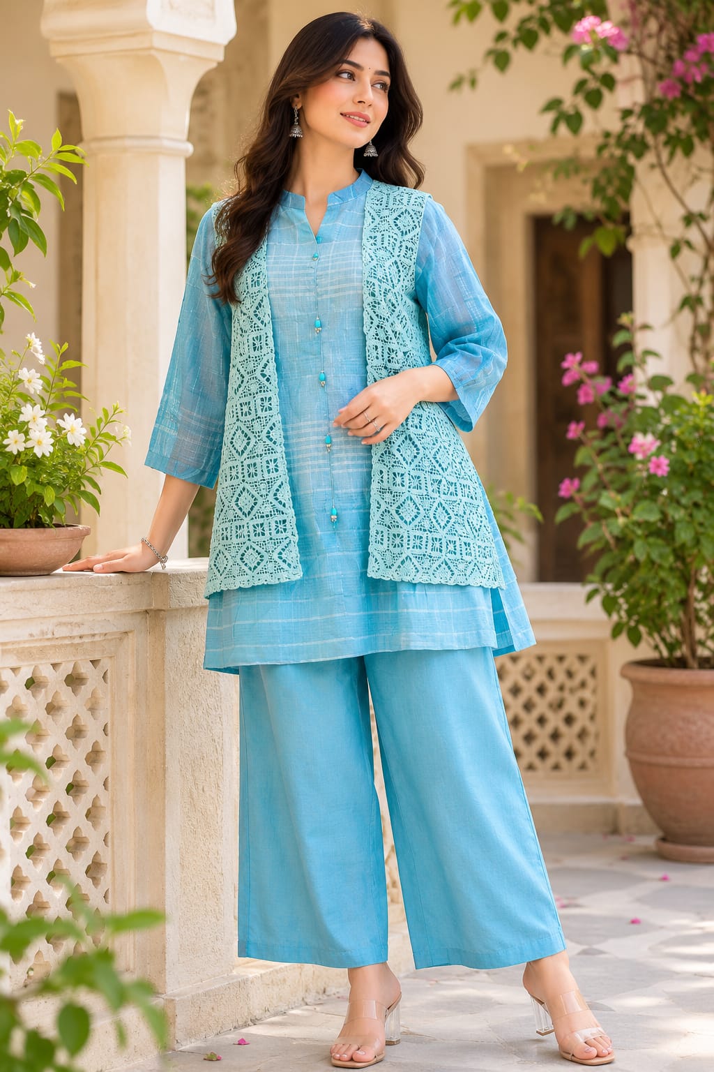 Pure Mull Kota Doria Sea Green 2pc Set