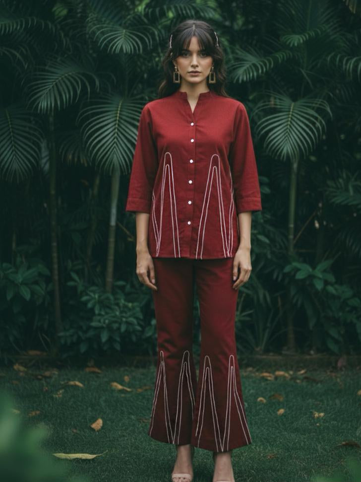 Pure Linen Cotton Maroon 2pc Set