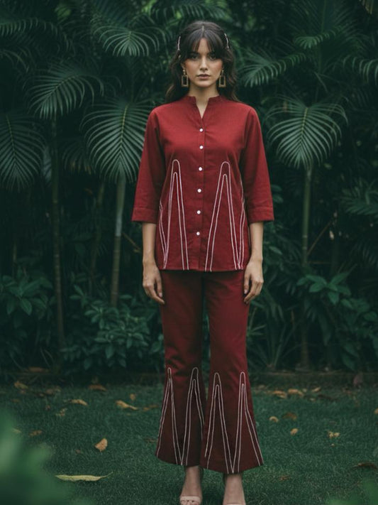 Pure Linen Cotton Maroon 2pc Set