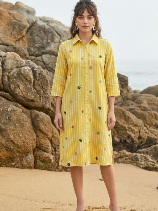 Pure Cotton Yellow Midi