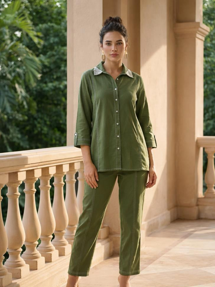 Pure Linen Cotton Green 2pc Set